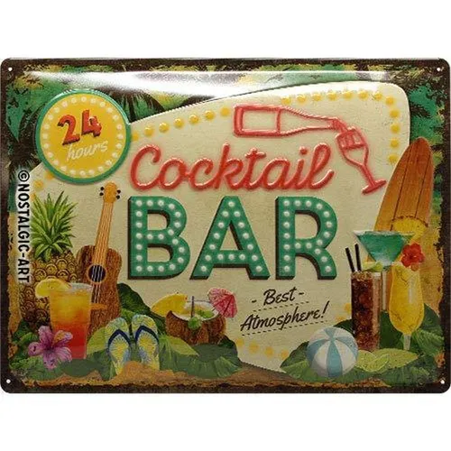 Nostalgic-Art Retro Blechschild - Cocktail Bar 30x40 cm - Vintage Metallschild für die Küche oder Bar, mit 3D-Effekt und analoger Anzeige – ein echter Hingucker für jede Cocktail-Lounge!