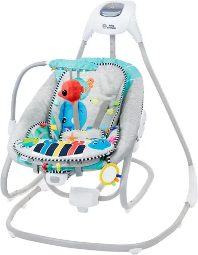 Baby Einstein Babywippe Kick to It 4-in-1 Musical Swing & Rocker - Babywippe mit 4 Funktionen, 56 Melodien, 5-Punkt-Sicherheitsgurt und 3 Schaukelrichtungen, ideal für die frühkindliche Förderung.