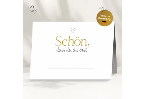 white & ivory Papierdekoration Platzkarte herz gold "schön, dass du da bist", 50 Stück, Tischkarten