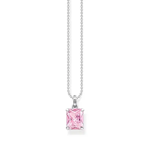 Thomas Sabo Damen Halskette mit pinkem Stein - Elegante Kette aus 925er Sterling-Silber, verstellbar von 40-45 cm, mit abnehmbarem Anhänger und funkelndem pinken Zirkonia im Oktagonschliff – ein echter Blickfang!