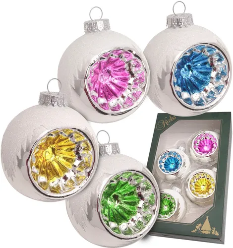 Krebs Glas Lauscha Christbaumschmuck Reflexkugeln Retro mit Schneedach (4-tlg), Christbaumschmuck aus Glas, handgefertigt, Christbaumkugeln