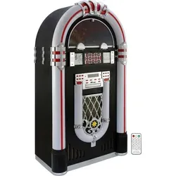Monstershop Jukebox Holz-Gehäuse - Retro 50er Jahre Musikbox, vielseitig mit CD-Player, Bluetooth und LED-Beleuchtung, ideal für Musikliebhaber