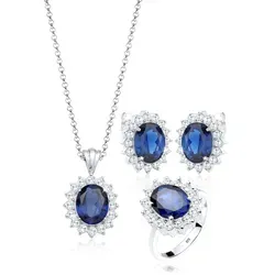 Schmuckset ELLI "Zirkonia Synthetischer Saphir Blau 925 Sterling Silber", blau (blau, blau), Schmuck-Sets, Damen, 58,mit Stein, Silber 925 (Sterlingsilber)
