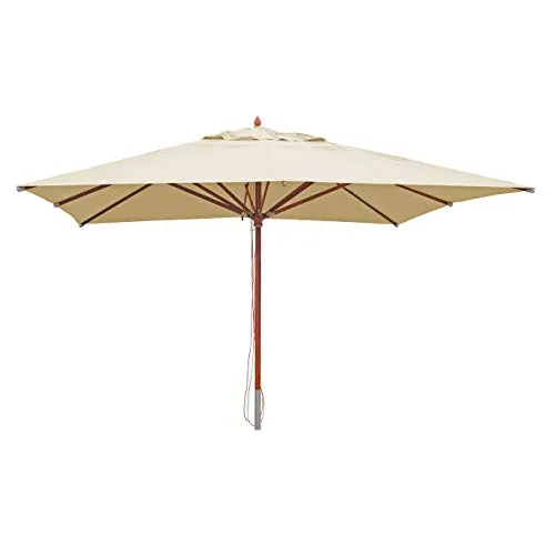 Mendler Gastronomie Holz-Sonnenschirm HWC-C57, Gartenschirm, Polyester/Holz 28kg, eckig 4x4m Seilzug stoßsicher ~ creme