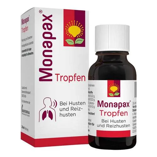 Monapax Tropfen - bei Husten - Homöopathisches Arzneimittel zur Linderung von Husten, besonders nächtlichem Krampfhusten. Wirkt mit natürlichen Inhaltsstoffen und ist gut verträglich für die ganze Familie.