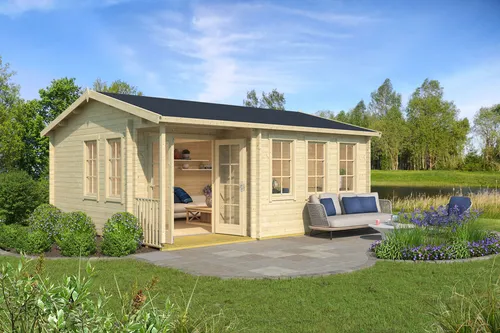 Gartenhaus Blockhaus  Satteldach 44 mm Sri Lanka Gold 580x500 cm Lasita
