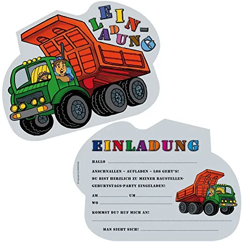 Einladungskarten * BAUSTELLEN Kipper * für Kindergeburtstag oder Motto-Party von DEKOSPASS // Kinder Bob Geburtstag Party Kinderparty Einladung Einladungen Karte Bauarbeiter Baumeister 6