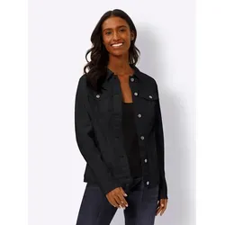 Langjacke HEINE, Damen, Gr. 50, schwarz, 98% Baumwolle, 2% Elasthan, unifarben, Langarm, Jacken
