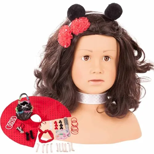 Götz 1992157 Haarwerk Ladybug mit schwarzen Haaren, braunen Augen – 28 cm hoher Frisierkopf – Schminkkopf in 68 teiligen Set – geeignet für Mädchen ab 3 Jahren
