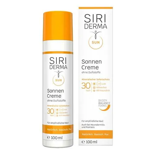 SIRIDERMA Sonnencreme LSF30 | Mineralischer Sonnenschutz für sensible Haut - Hochverträgliche Sonnencreme mit Lichtschutzfaktor 30. Ideal für sensible Haut, bietet effektiven Schutz vor UV-Strahlung und ist ohne Duftstoffe erhältlich.