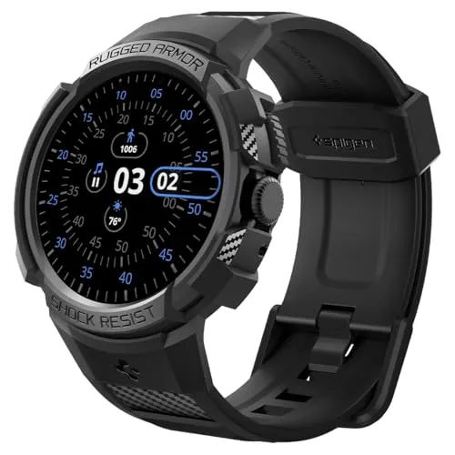 Spigen Rugged Armor Pro Armband für Google Pixel Watch 3 41mm - Schwarz - Multimedia, Wearables, Smartwatch - Robustes TPU schützt Ihre Google Pixel Watch 3 und bietet einen erhöhten Rahmen für maximalen Bildschirmschutz.