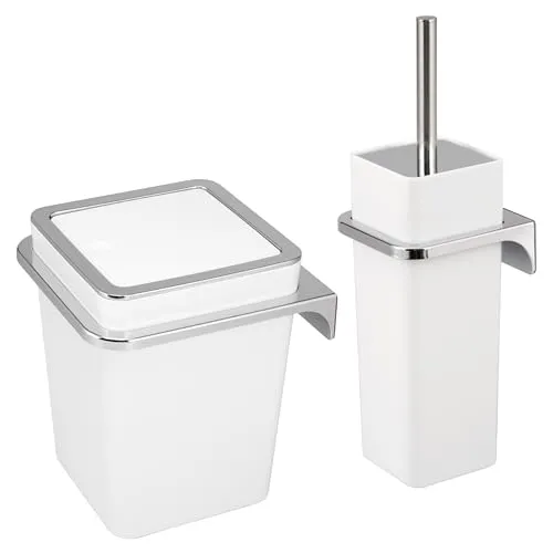 bremermann Badaccessoire-Set Savona, 2-tlg. Kunststoff - Hochwertiges 2tlg. Bad-Set SAVONA in Weiß, inklusive praktischer Wandhalterung für WC-Garnitur und Kosmetikeimer. Ideal für mehr Platz und einfache Pflege im Badezimmer.