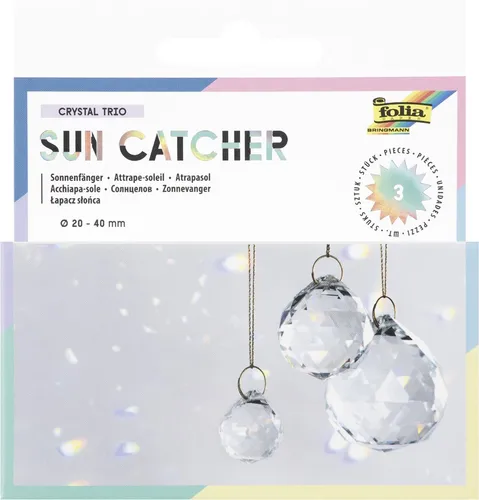 folia Kristallkugeln Sun Catcher Crystal Trio Ø2/3/4cm - 3 Stück - Schöne Fensterbilder aus Glas, ideal für kreative Dekoration. Set bestehend aus 3 Kristallkugeln in verschiedenen Größen für ein funkelndes Ambiente.