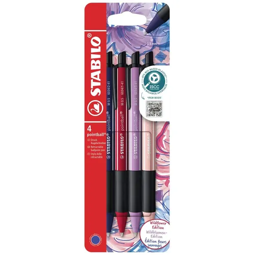 STABILO Kugelschreiber-Set pointball NatureCOLORS Wildflowers - 4 St. in Blau - Farbenfrohes Kugelschreiber-Set mit 4 Stiften für kreatives Schreiben. Ideal für Schule, Büro und Freizeit – für ein angenehmes Schreiberlebnis.