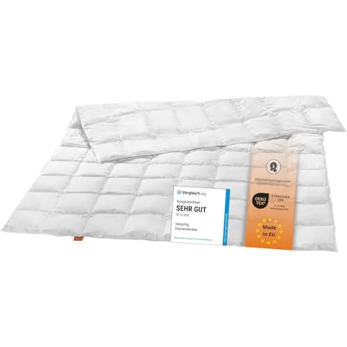 Sleepling 194629 leichte Sommer Daunendecke - Bettdecken aus 90% neuen weißen Daunen, Ökotex-zertifiziert, bietet gleichmäßige Wärmeverteilung und hohen Schlafkomfort, waschbar bis 60 Grad.