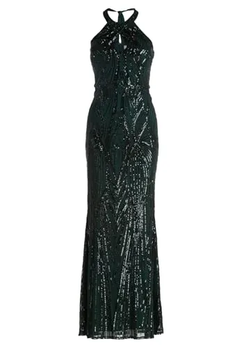 Vera Mont Damen Abendkleid im Glitzer-Look 38, Dusty Slate - Elegantes, figurbetontes Abendkleid mit Neckholder-Ausschnitt. Ideal für besondere Anlässe und verleiht jedem Look einen Hauch von Glamour.