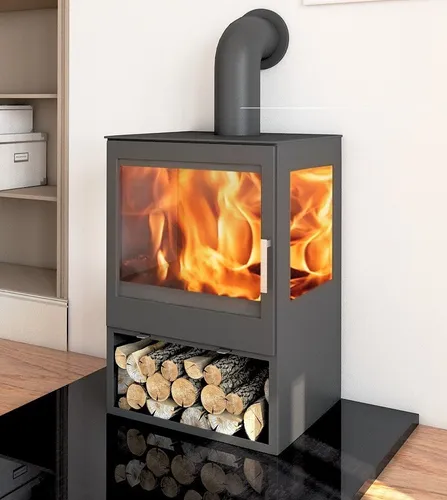 EEK A 3-Scheiben Kaminofen Victoria Modena Vision schwarz - 10kW - XXL-Sichtglas