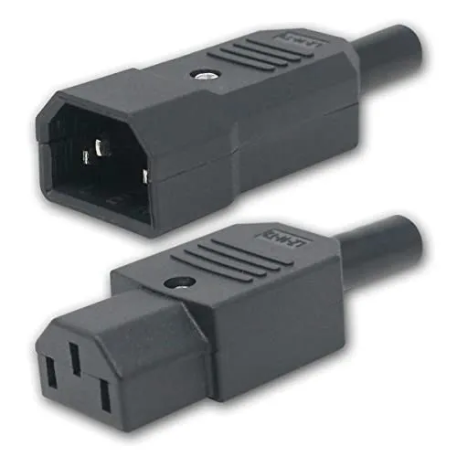 C14 Kaltgeräte-Stecker & C13 Kaltgeräte-Kupplung IEC 320, Thermoplast, schwarz, 2-polig mit Schutzkontakt, für Kabeldurchmesser max. 8mm