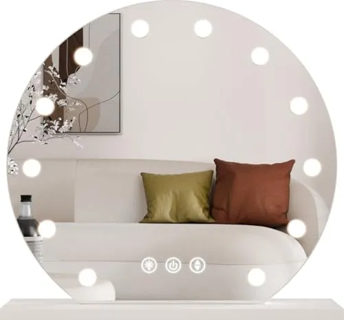SensaHome Hollywood-Spiegel mit 3-fach Beleuchtung – Kosmetikspiegel 60 cm – Weiß - Stylischer Hollywood-Spiegel mit drei Lichtstufen (2700 K, 4500 K, 6400 K) für optimale Make-up-Beleuchtung. Modernes Design, kompakt und leicht – ideal für Ihre tägliche Pflege.