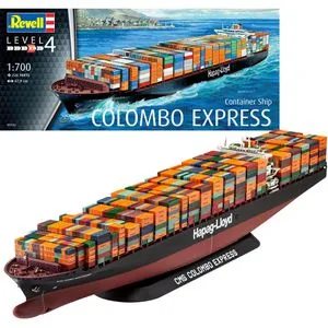 Revell 05152 Spielzeug Modell-Schiff - Detailgetreue Nachbildung der Colombo Express, mit 23 Containerblöcken und Displayständer