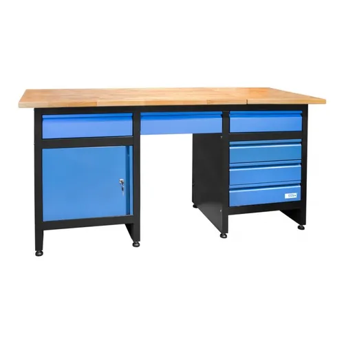 Güde Werkbank GW 6/1 XL - Stabil und geräumig - Werkbank mit 30 mm starker Gummibaumholz-Arbeitsplatte, 6 Schubladen und 1 abschließbarem Türfach. Ideal für Werkstätten, mit hoher Traglast und pflegeleicht.