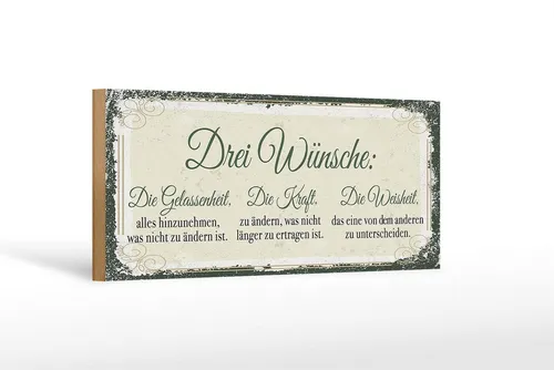 Femer GmbH Holzbild Spruch 3 Wünsche Gelassenheit Kraft 27x10cm, Sprüche Zitate Lustiges (1 St), Glatte Holzfaserplatte (MDF), vorn beschichtet