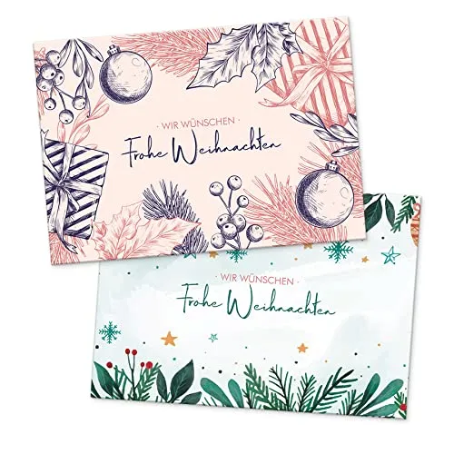 itenga 12 x Postkarte Grußkarte Frohe Weihnachten - Weihnachtskarte Zweige 2 Motive Geschenkkarte Geschenkanhänger für kurze Texte Namensschild