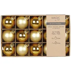 MAGIC by Inge Weihnachtsbaumkugel, Weihnachtskugeln Glas 6cm Sterne Motiv 15 Stück - Inkagold goldfarben