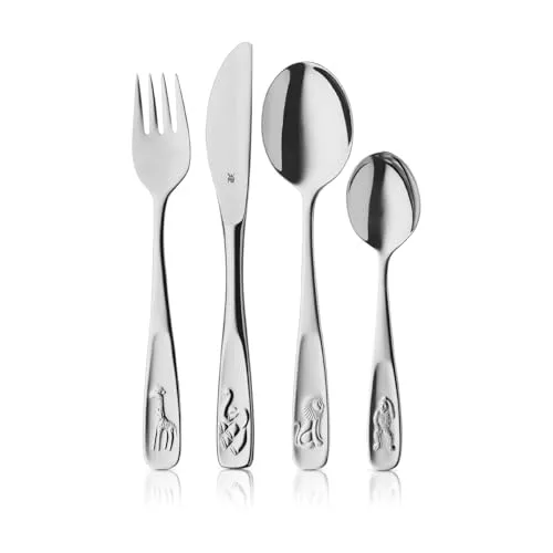 WMF Tiere Kinderbesteck Set 4-teilig für Kinder ab 3 Jahren - 4-teiliges Kinderbesteck aus hochwertigem Edelstahl, ergonomisch für kleine Hände gestaltet. Ideal für selbständiges Essen und perfekt als Geschenk zur Taufe oder Geburt.