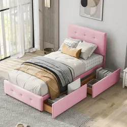 Polsterbett Rosa mit 2 Schubladen und höhenverstellbarem Kopfteil, 90x200 cm - Modernes Polsterbett in Rosa mit praktischen Schubladen und höhenverstellbarem Kopfteil. Inklusive Lattenrost für hohen Komfort. Ideal für platzsparende Lösungen im Schlafzimmer.