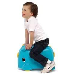 3-in-1 Kinderkoffer zum Reisen - Aufsitzkoffer Handgepäck - Blauer Kinderkoffer aus robustem Kunststoff mit 4 Rollen. Ideal für Reisen, kann als Aufsitzkoffer genutzt werden und ist perfekt für kleine Abenteurer.