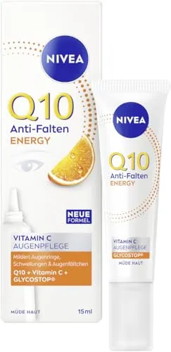 NIVEA Q10 Anti-Falten Augenpflege, Augencreme mit Q10, Glycostop & Vitamin C und E, straffende Feuchtigkeitscreme für die empfindliche Augenpartie, ENERGY Vitamin C Augenpflege (15 ml)