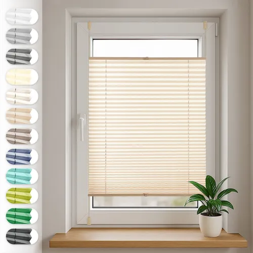 Plissee beige 65cm x 100cm Easyfix verspannt Plisseerollo Tür Fenster Faltrollo