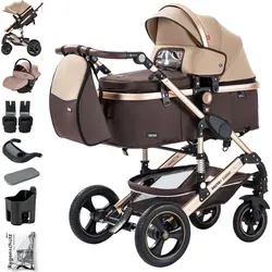 Daliya® Kombi-Kinderwagen BAMBIMO 3in1 Kinderwagen & Buggy, Babyschale mit Adapter, Alu-Rahmen, (15-tlg), 3in1 Kinderwagen, Babywanne & Buggy, Babyschale, Adapter, Wickeltasche
