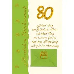 bsb 80. Geburtstagskarte Frau & Mann - Karte Geburtstag in 11,5 x 17,0 cm - Glückwunschkarte Geburtstag mit Spruch-Motiv - 80. Geburtstag-Karte mit Umschlag - Geburtstagskarten
