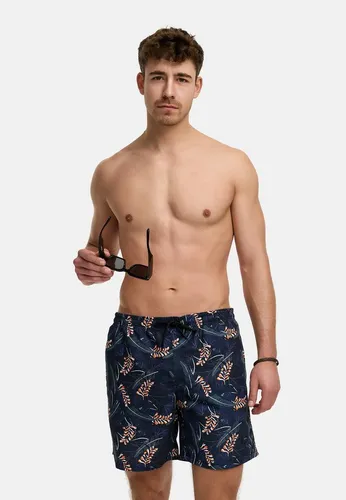 Indicode Herren INTonios Badehose – Stylische Badeshorts für Männer in Schwarz, Größe M - Modische Badeshorts mit tropischem Muster für einen sommerlichen Look. Elastischer Bund mit Kordelzug sorgt für perfekten Sitz. Superweiches Material in der Innenhose für hohen Tragekomfort. Perfekt für den Strand oder Pool!