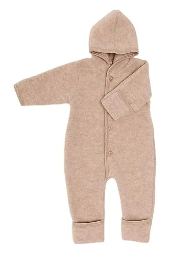 Engel Overall mit Kapuze aus 100% Schurwolle Fleece - Overalls für Baby-Jungen, kuschelig warm und atmungsaktiv, ideal für kalte Tage und erhältlich in 4 Farben.