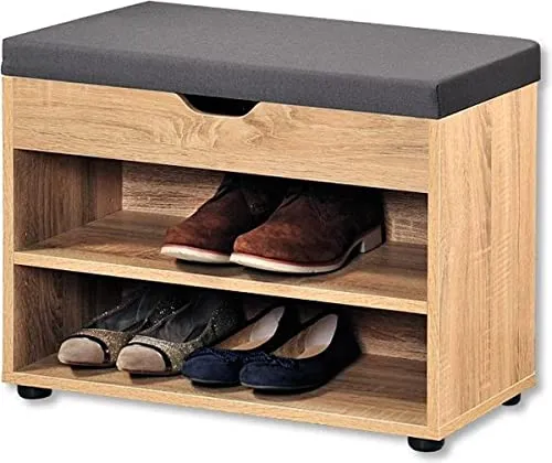 Kesper Schuhschrank aus Holz, 60cm - Natur-Grau mit Sitzkissen - Schuhablage aus FSC-zertifiziertem Holz, bietet Platz für bis zu 6 Paar Schuhe und zusätzlichen Stauraum für Spiele oder Bücher.
