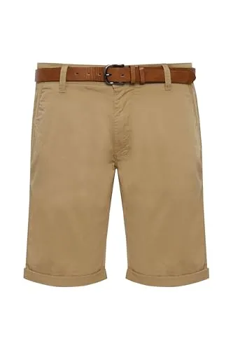 Indicode Tenefa Herren Chino Shorts - Stylische Bermuda in Amber - Herren-Shorts aus nachhaltiger Baumwolle mit Kunstleder Gürtel, ideal für den Sommer und vielseitig kombinierbar.