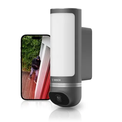 Bosch Smart Home Außenkamera II, 1080p Full-HD Überwachungskamera mit Alarmsirene - Überwachungskamera für Außenbereiche mit 3D-Bewegungserkennung und integrierter Außenleuchte, ideal für Sicherheit und Abschreckung – keine Zusatzkosten!