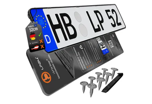 L & P Car Design Kennzeichenhalter für Auto rahmenlos Schwarz dezent sicher langlebig, (2-St)