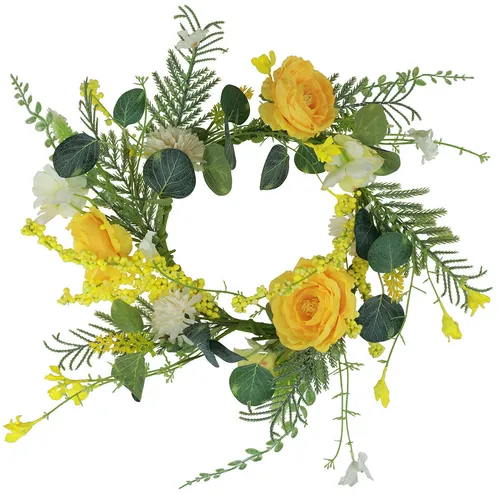 Blumenkranz Kunstblumen Gelb Weiß dekorativ Wanddeko Tischdeko Kranz Ø42cm