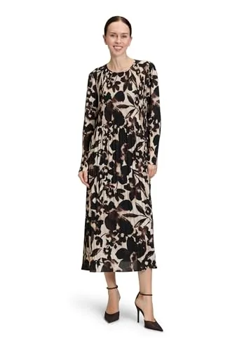 Betty Barclay Damen Plisseekleid Langarm - Elegantes Midi-Kleid aus 100% Polyester mit fließendem Fall, ideal für Freizeit und Reisen. Das modische Allover-Muster und die Knopfschlinge am Rücken sorgen für einen stilvollen Auftritt.