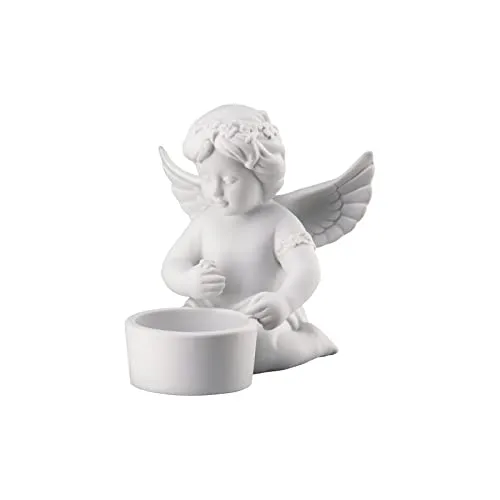 Rosenthal Engel mit Blumenkranz als Tischlicht, Ø 8,8 cm, H 10,2 cm, Porzellan Weiss-matt, Inkl. Geschenkbox