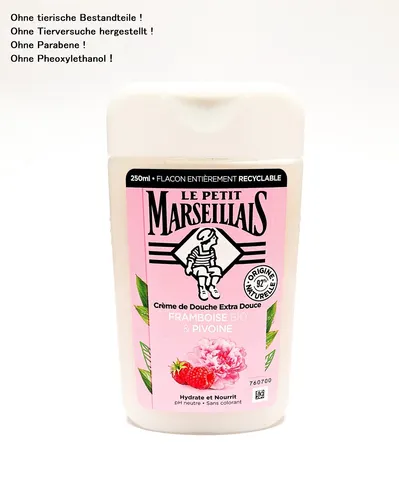 Le Petit Marseillais Duschgel Himbeere Pfingstrose 250ml - Duschgel für Damen und Herren, vegan und parabenfrei. Genieße den fruchtigen Duft von Himbeere und die sanfte Pflege für deine Haut.