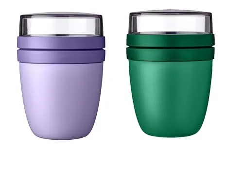 Mepal | Lunchpot Mini Ellipse Mixed | Vivid Green + Vivid Lilac | Müslibecher to go | Unterteilung für Joghurt & Müsli | 500 ml + 200 ml | Geeignet für Gefrierschrank, Mikrowelle & Spülmaschine