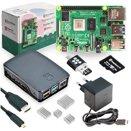 Raspberry Pi 4 Starterkit 64GB - Komplett-Set mit Gehäuse, Netzteil & HDMI-Kabel - Vollständiges Raspberry Pi 4 Starterkit mit allem, was Sie für den sofortigen Einsatz benötigen. Inklusive vorinstallierter 64GB microSD-Karte, stabilen Netzteil und hochwertigem Gehäuse für optimalen Schutz.