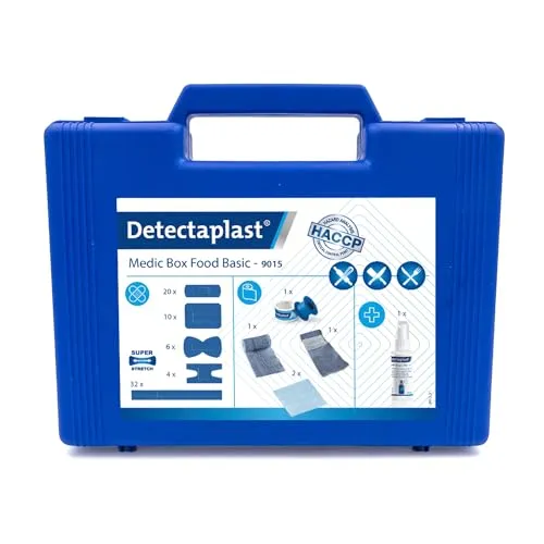 Detectaplast Verbandskasten für die Gastronomie, Erste Hilfe Set für die Behandlung von Wunden, tragbare Reiseapotheke im Koffer mit Pflaster, Verband, Tape, 76 Teile
