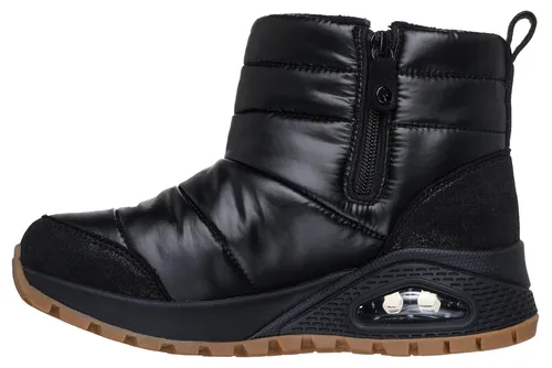 Skechers Uno Rugged Puffer Daze Damen Stiefelette Schwarz - Wanderschuhe mit weichem Fleecefutter und flexibler Synthetik-Laufsohle. Ideal für kalte Tage, bietet diese Stiefelette Komfort und Stil in einem.