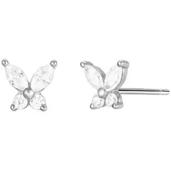 Brandlinger ® Ohrstecker Silber 925 mit Stein weiß Blüte. Schmuck Damen vergoldet mit 18 Karat (Silber und Gold) für Frauen und Mädchen. Größe Ohrstecker 5,5mm.